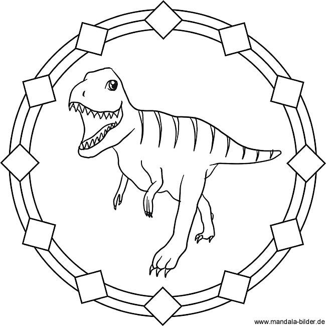 Dinosaurier Vorlage - Tyrannosaurus Rex als Mandala Ausmalbild