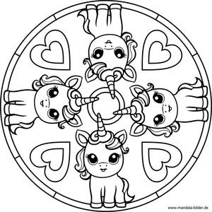 Ausmalbild Mandala Einhörner ausdrucken