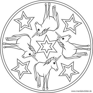vier Einhörner - Mandala Ausmalbild