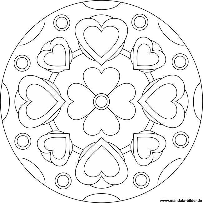 Mandala für Erwachsene mit Herzen und eine Blume