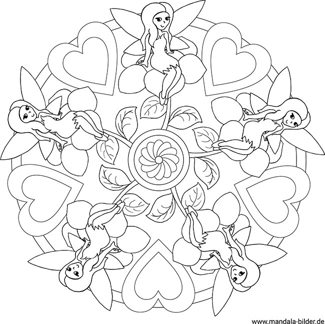 Mandala Ausmalbild - Fee sitzt auf einer Blume