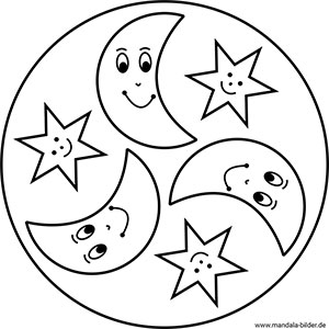 Mandala für Kleinkinder Mond und Sterne