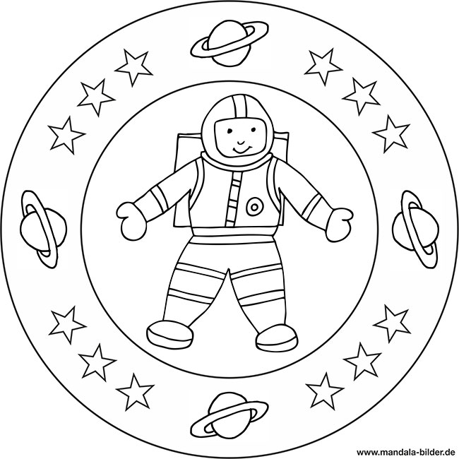 Mandala und Ausmalbild - Astronaut im Weltraum