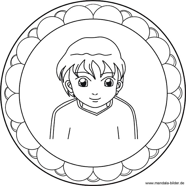 Junge als Mandala Ausmalbild für Kinder