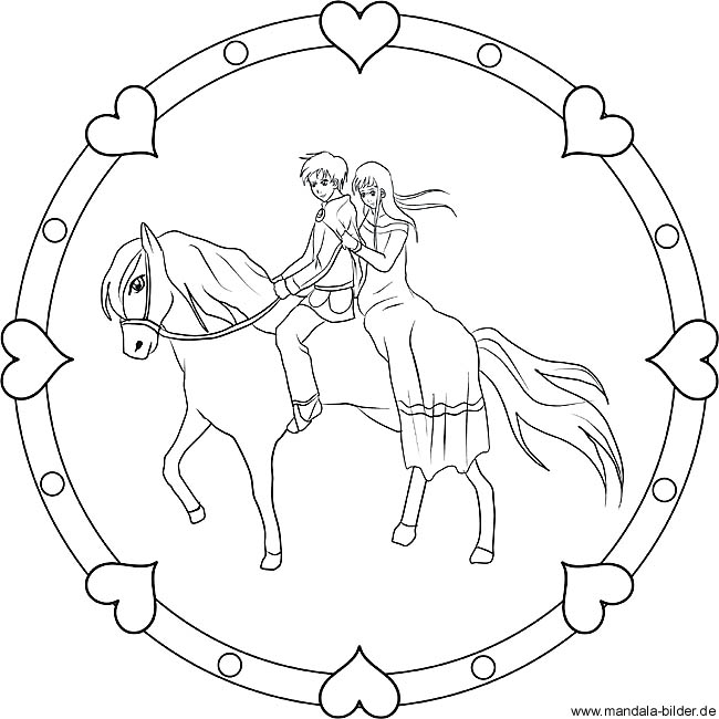 KinderMandala - Prinzessin und der Prinz reiten auf dem Pferd