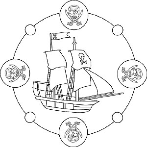 Piratenschiff als Ausmalbild und Mandala
