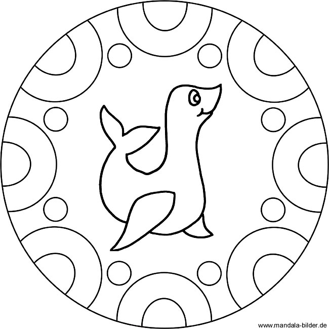 Mandala Seehund - Ausmalbild für Kinder