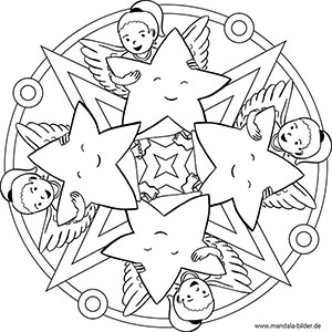 Mandala mit Engel und Stern als Ausmalbild