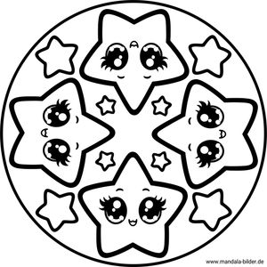 Ausmalbild Stern mit Gesicht Mandala zum Ausdrucken