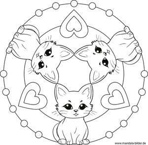 drei Katzen Mandala-Ausmalbild ausdrucken