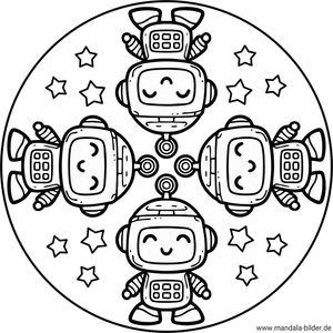 vier Roboter Mandala für Kinder